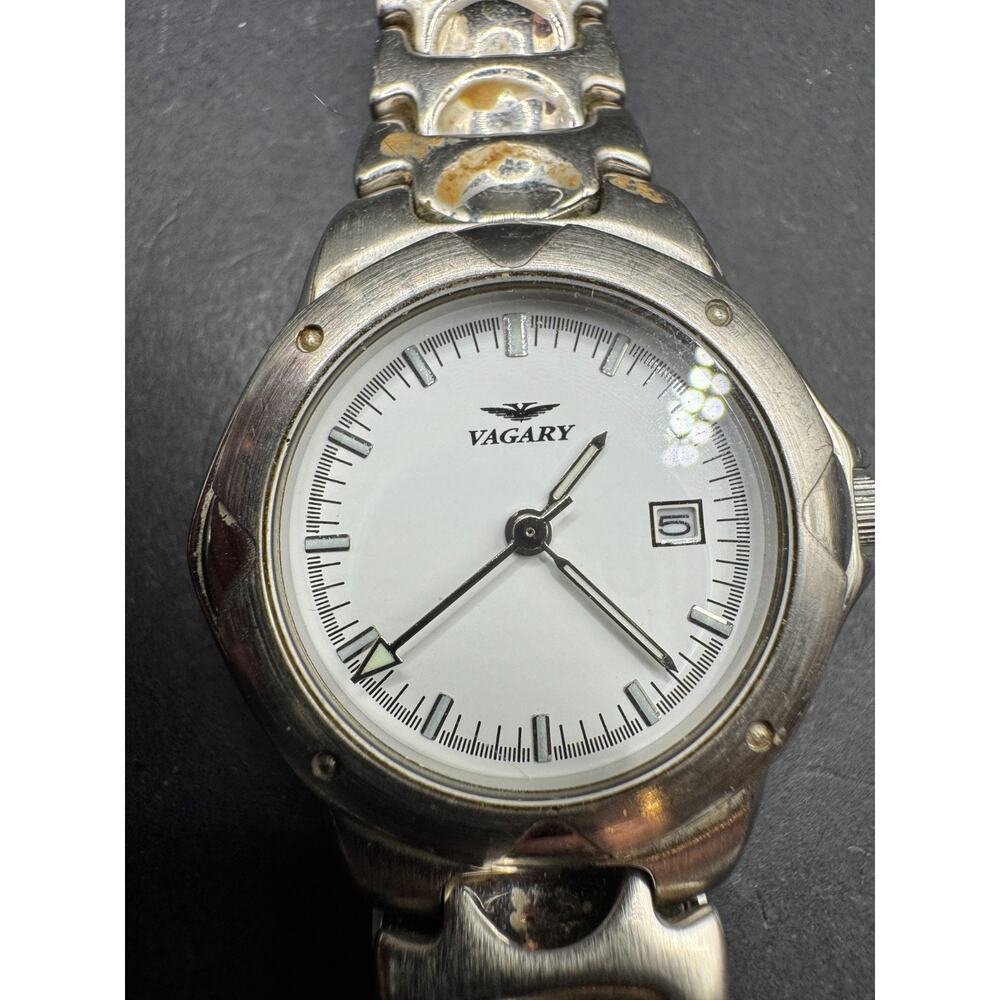 Vagary By Citizen Quartz Men's Date Watch 1A10-I0006-1 Silver Tone 29.6mm 6.5"